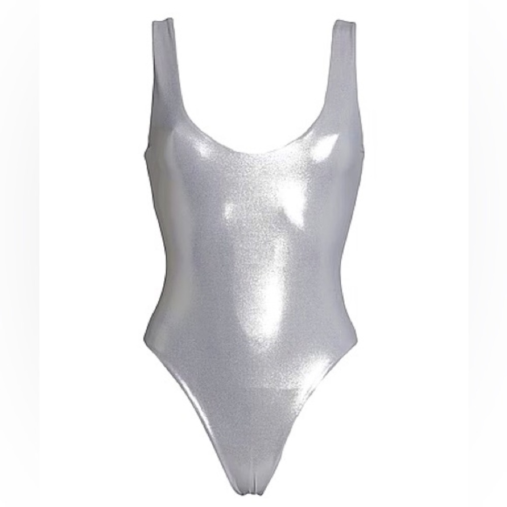 Saint Laurent Sexy Silver Lamé Body / Swimsuit Large NWOT